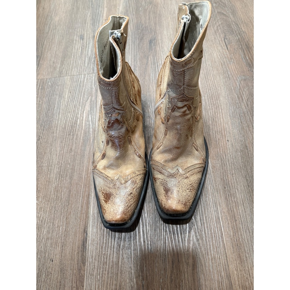 Impulse Mens Distressed Tan Leather Western Ankle Boots Square Toe‎ Side Zip 8